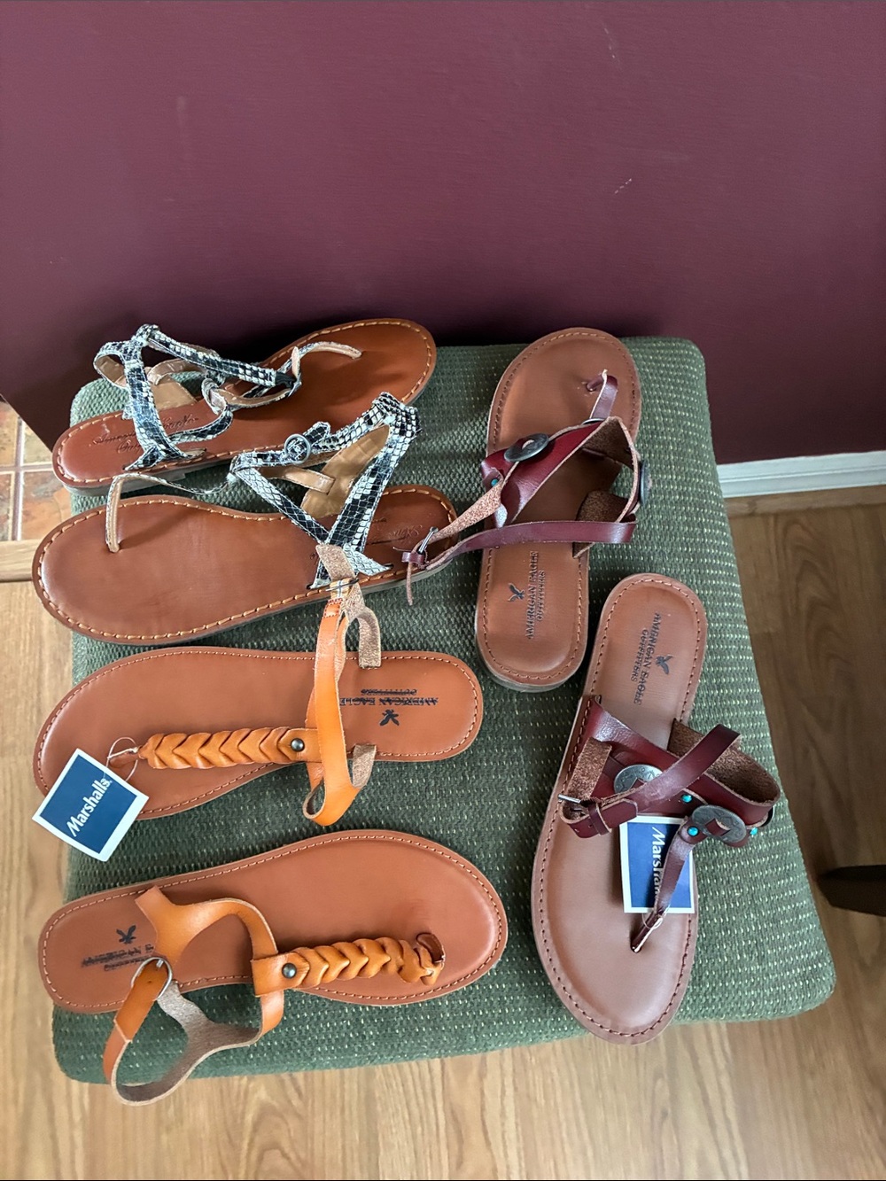 American Eagle Outfitters Women's Brown, Snakeskin, Burgundy Sandals Bundle